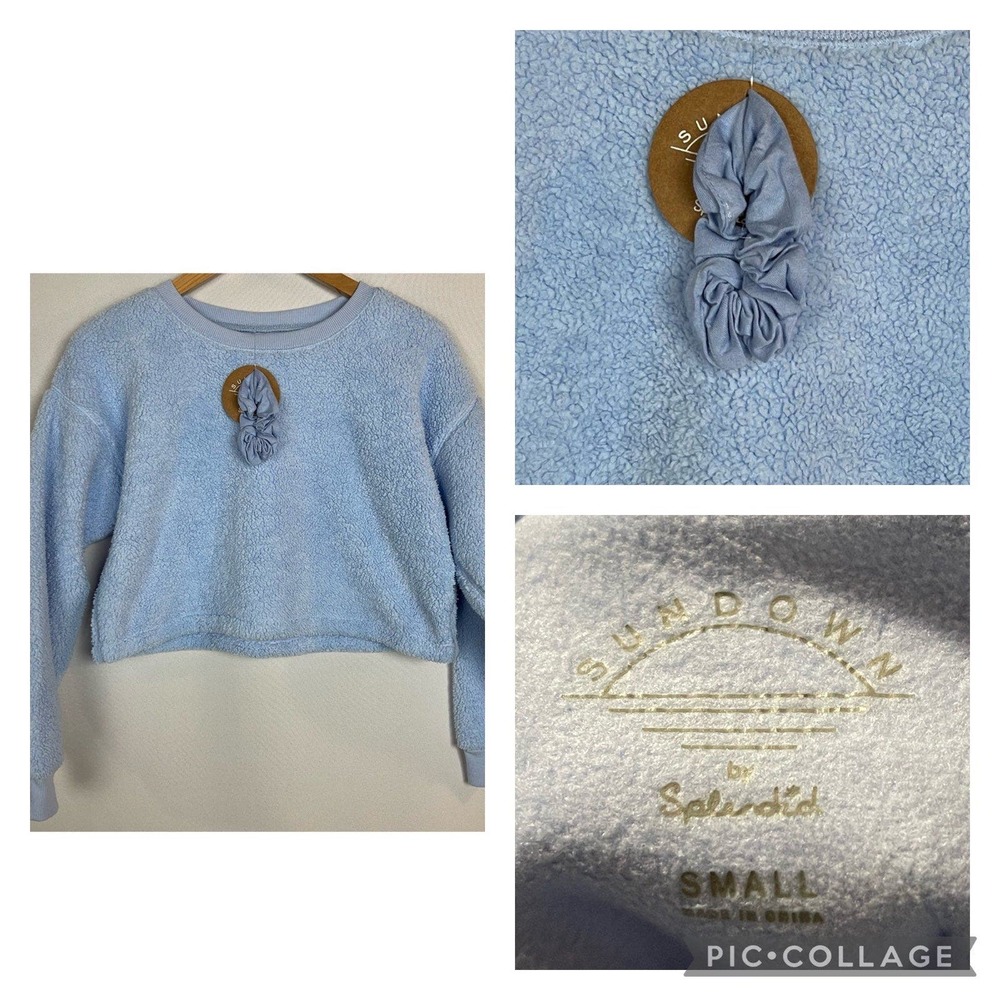 NWT Sundown by Splendid Crop Sherpa Sweater Blue Small Junior